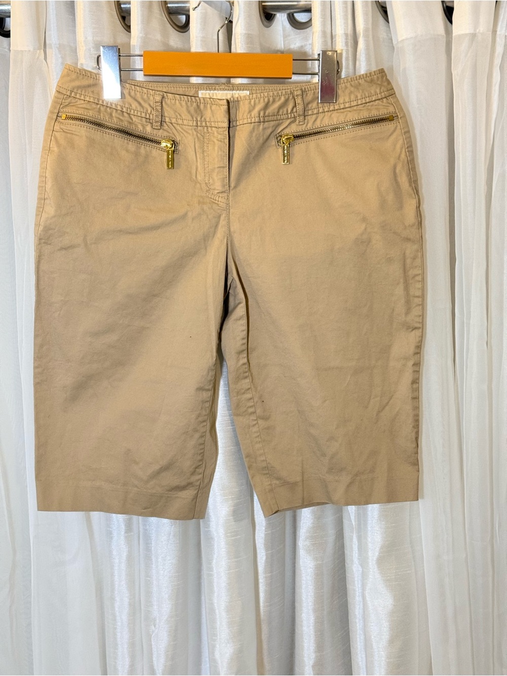 Michael Kors Tan Bermuda Shorts with Gold Zippers